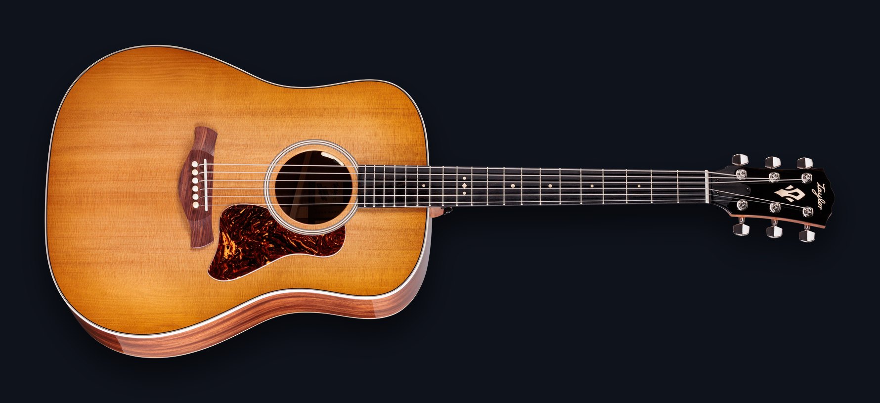 Taylor Trey Hensley Signature Gold Label 510e dreadnought, torrefied Sitka spruce top with a tortoise pickguard, viewed from the front